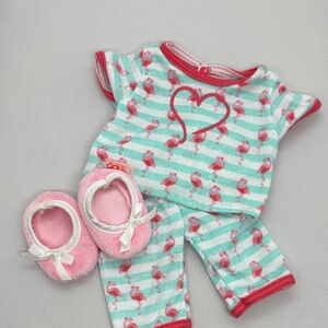 Striped Flamingo OG Doll pajamas for 18" doll with pink slippers. Retired